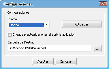 Configuraciones de Video & Movie to PSP