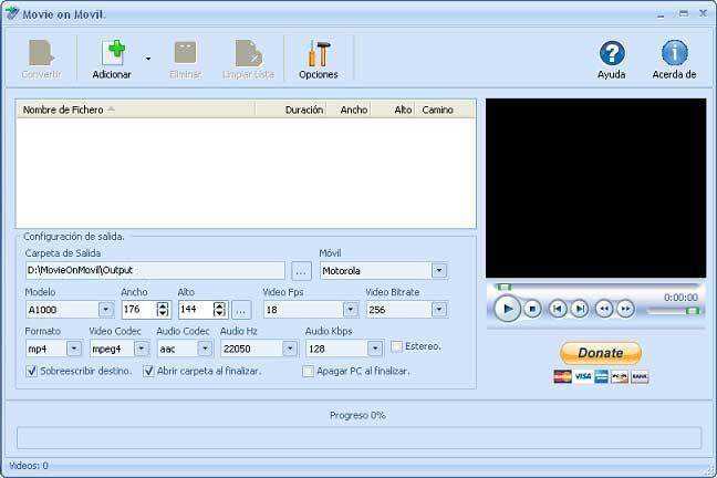 Interf&aacute;z gr&aacute;fica de Movie on Movil