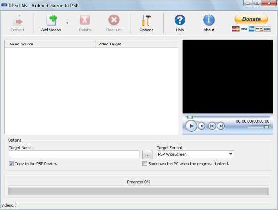 Main window of Video & Movie to PSP