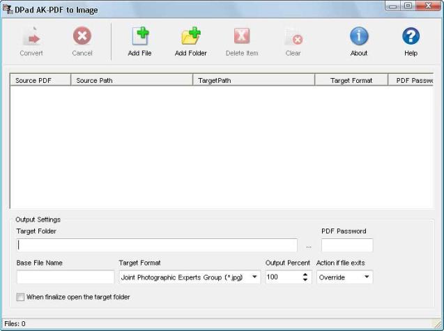 Main window of DPad AK PDF to Image