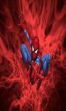SpiderMan con llamas rojas en el fondo