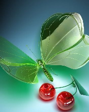 Insecto junto a cerezas