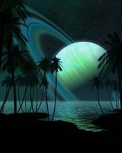 Paisaje nocturno en la playa con planeta