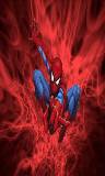 SpiderMan con llamas rojas en el fondo