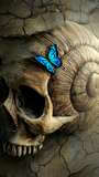 Calavera con Mariposa Azul